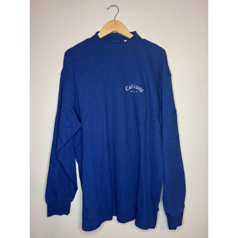 Callaway Golf Sport Men XXL Blue Mock Neck Long Sleeve Ribbed Cotton Micro Shirt